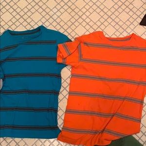 One orange and one blue striped t-shirts